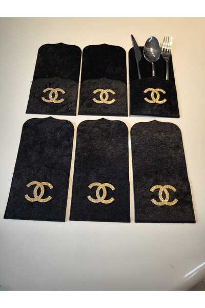 SEHARA 6 Pieces/Pocketed Spoon Rests/Velvet/Leather Embroidered/Leather Back/22.5X11Cm