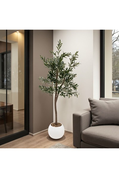 Casco Elegant artificial olive tree in a white round pot, 180 cm