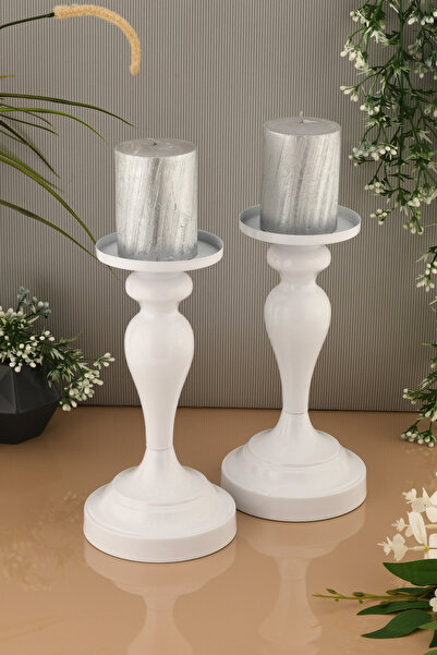 AKSESUAR EVRENİ Carlo Beyaz Mumluk Dekoratif Şamdan Düz Taban Paslanmaz Kapla...