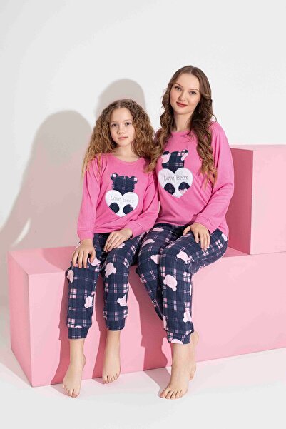 Tarık Women's Teddy Bear Patterned Thermal Fabric Pajama Set Mother-Daughter Combination Should Be Added to the Cart Individually.