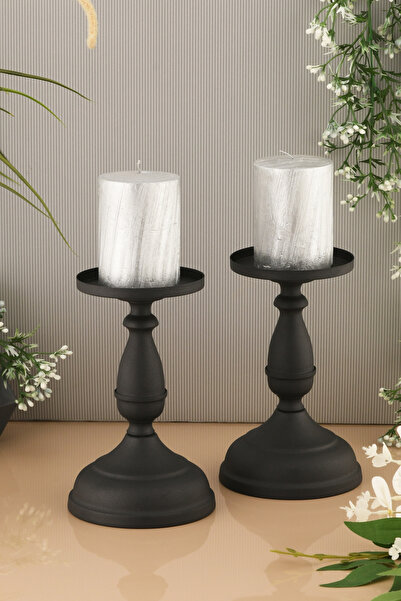 AKSESUAR EVRENİ Trices Siyah Mumluk Dekoratif Şamdan Düz Taban Paslanmaz Kapl...