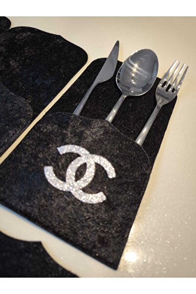 SEHARA 6 Pieces/Pocketed Spoon Rests/Velvet/Leather Embroidered/Leather Back/22.5X11Cm