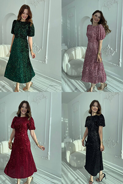 HELİS BUTİK Φόρεμα με σμαραγδένια παγιέτες με λάμψη