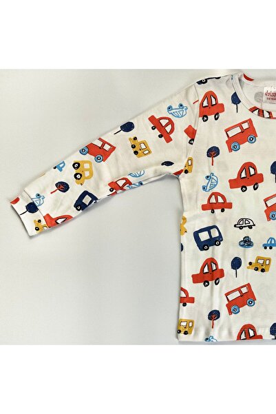 EnBy Kids %100 Pamuk Araba Desenli Manşetli Erkek Çocuk Pijaması 12 Yaş