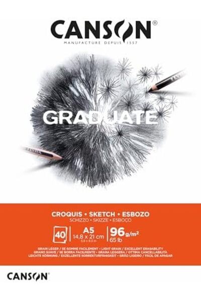 luck but success Graduate Light Grain 96Gsm A5 Sketch Paper Sheet, Glued Short Side, 40 Natural Be