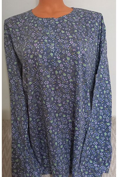 Anne Er Clothing Paper Print Combed Cotton Blouse 3 Buttons Long Sleeve Patterned