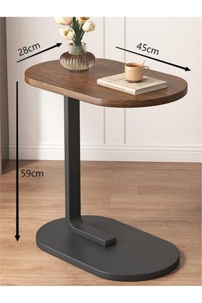 ALL İN C-Shaped Side Table for Guest, Coffee and Laptop Stand with Stable Metal Frame for Bedroom and Office