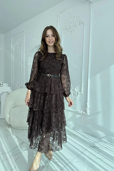 HELİS BUTİK Рокля от кафе с пластове дантела