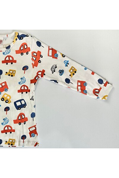 EnBy Kids %100 Pamuk Araba Desenli Manşetli Erkek Çocuk Pijaması 12 Yaş