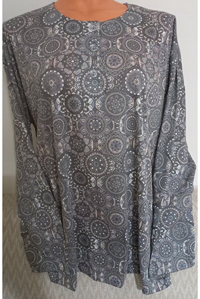 Anne Er Clothing Paper Print Combed Cotton Blouse 3 Buttons Long Sleeve Patterned