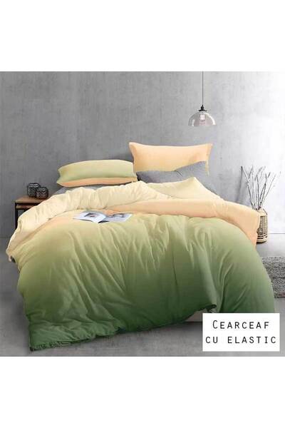 Patul Lenjerie satinată din bumbac cu elastic, sulf, pat dublu, 4 piese