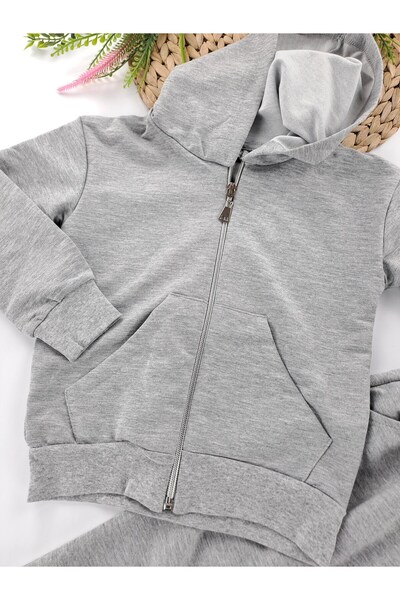 Butik Boys / Girls Zippered Hooded Tracksuit Set 2 Thread Non-Sharmond School Tracksuit Set Seasonal
