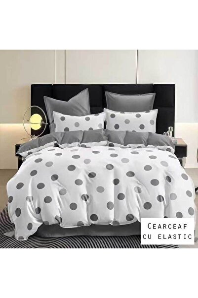 Patul Lenjerie Bumbac Satinat cu ELASTIC, 2 Persoane, Pat Dublu, 4 Piese