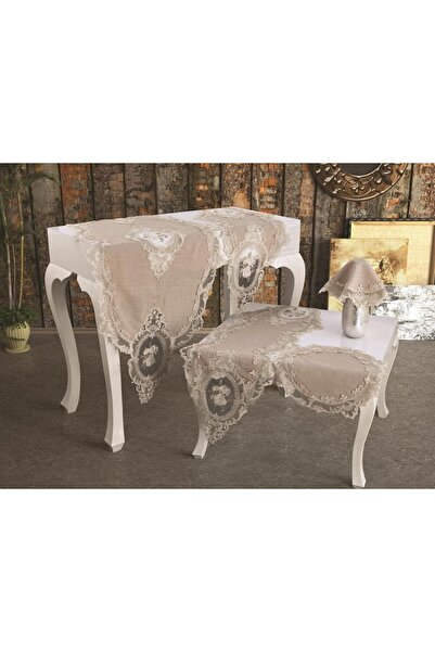 STOREMAX diyarı Fransız Güpürlü Kadife Salon Takımı 5 Parça Cappucino 180039 978262