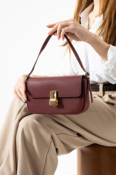 H&D COLLECTİON Geantă de mână și de umăr pentru femei, culoare burgundă, cu d...