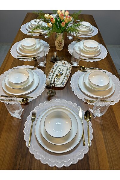 Table Alp Leke Tutmaz Kumaş Dolgun Nakışlı Amerikan Servis – 8 Kişilik 40×40 ...