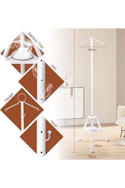 Grneric Clothes Bakhoor Burner Stand - 183cm long Incense burner Hanging Stand with cloth hooks and holes fo