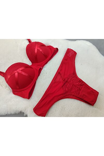 Love Angels Lace and Ribbon Detailed Padded Underwire Soft Bra Panty Set - Lingerie Set