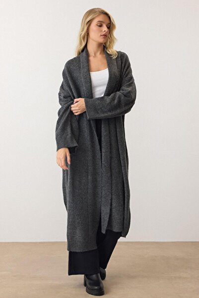 Olcay Oversize Uzun Triko Hırka ANTRASİT 8271