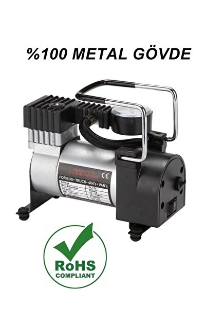 Schulzz Metal Gövde Araç Oto Lastik Şişirme Pompası Hava Pompası 150 PSİ Çakmaklık Girişli ( 1100GRAM)