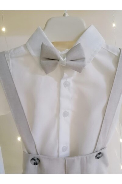 bebeksen 3-Piece Beige Classic Baby Boy Salopet Set with Bow Tie Special Occasion Outfit Wedding Baby Gift