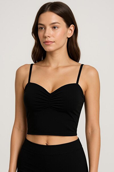 DOSESA Black Thin Strap Bustier with Built-In Bra – Stylish and Shaping Design