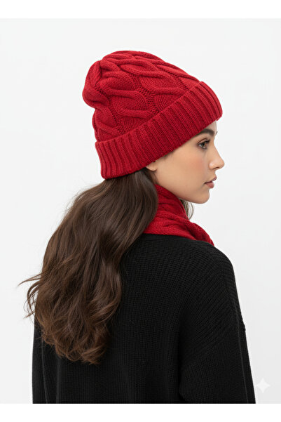 derikem Women's Wool Winter Stylish Knitted Beanie and Scarf Two-Piece Set