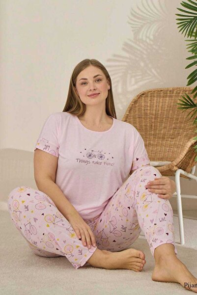 Pijamoni büyük beden kısa kollu pijama takımı