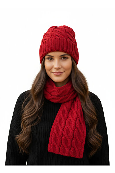 derikem Жіночий вовняний зимовий стильний в'язаний комплект з шапки та шарфа