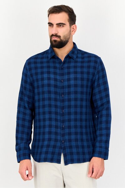 Levi's Men Slim Fit Checkered Long Sleeve Casual Shirt, Blue