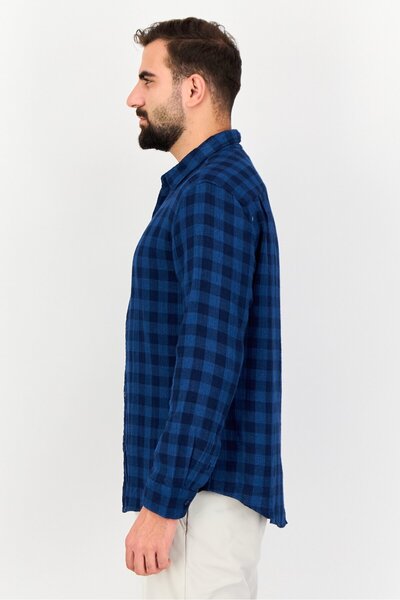 Levi's Men Slim Fit Checkered Long Sleeve Casual Shirt, Blue