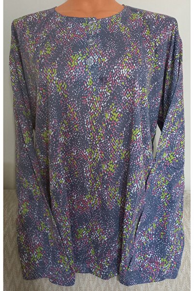 Anne Er Clothing Paper Print Combed Cotton Blouse 3 Buttons Long Sleeve Patterned