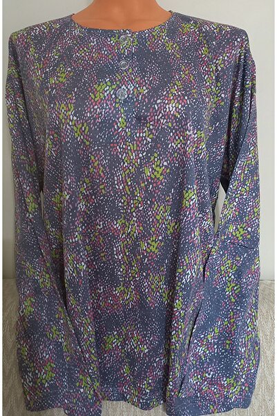 Anne Er Clothing Paper Print Combed Cotton Blouse 3 Buttons Long Sleeve Patterned