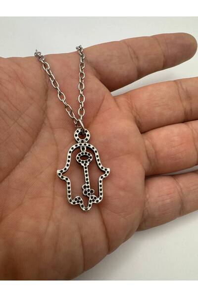 Herşey Nota Fatma Ana Eli Necklace with Key Figure – 60 cm Chain, Zinc Plated Unisex Design