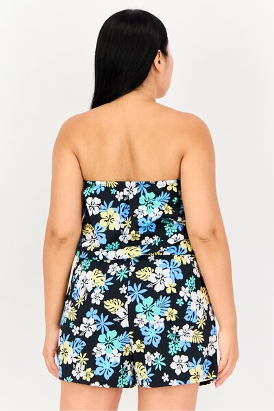 Forever 21 Women Straight Across Neck Strapless Floral Print Playsuit, Multicolor