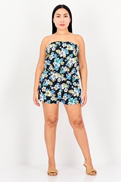 Forever 21 Women Straight Across Neck Strapless Floral Print Playsuit, Multicolor