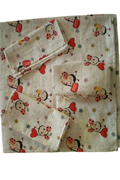 MORE HOME Baby Muslin Cloth Blanket Set 6 Pieces Ladybug Red Cream