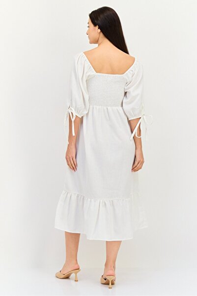Brave Soul Women Ruched Tiered Dress, Off White