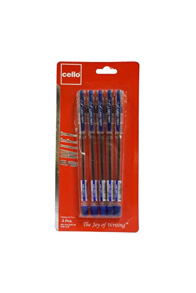 CELLO أقلام حبر جاف سويفت، حبر أزرق، 0.7 مم، كتابة سلسة - عبوة من 5 قطع