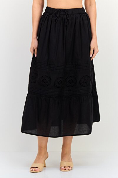 Brave Soul Women Eyelet Maxi Skirts, Black