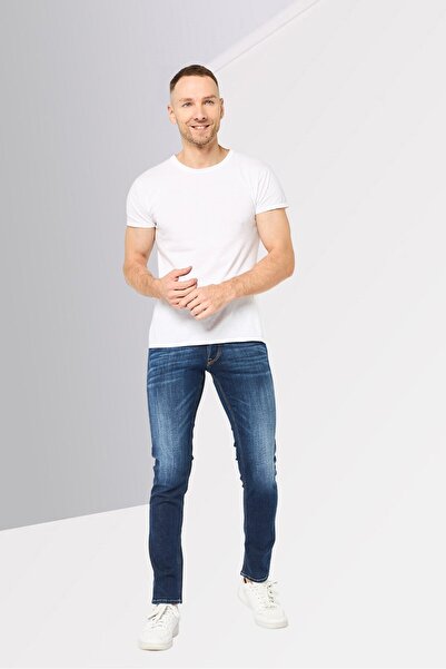 Replay Men Slim Fit Washed Stretchable Jeans, Navy Blue