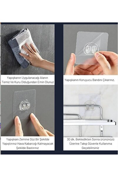 EVA METAL TASARIM Pratik 1 Adet Güçlü Yapışkanlı Duvar Kancası Matkap Delme Yok