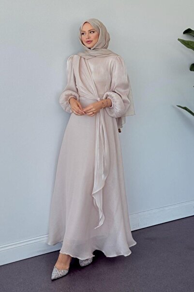 Şulemoda Giyim Pırıl Bağlamalı Abiye Bej