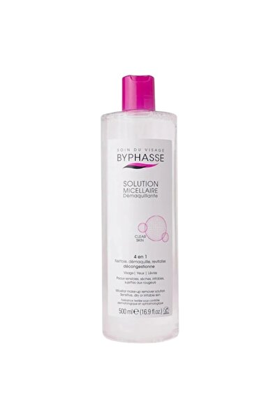 BYPHASSE Micellar Solution, Byphasse, Clear Skin, 4 in 1, Cleans Thoroughly and Removes Makeup, for Dry and S