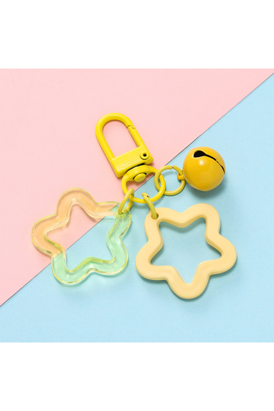 Choice Yellow 1pc Acrylic Star Keychains with Small Bell Shaped Hollow Pentagram Pendants for Gift Phone Pe