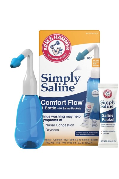 Arm&Hammer Set Irigator Nazal Comfort Flow, Arm & Hammer, 240ml, 10 plicuri de sare predozate, pentru curățar