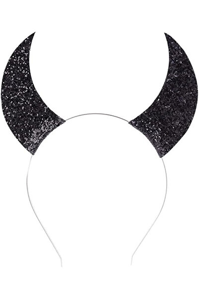Witeygai Bandă de păr cu coarne, mătase/plastic, neagră, 28 x 12 cm