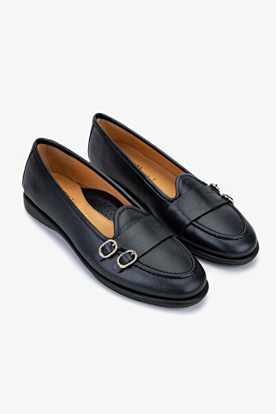 Valmenti Kadın Hakiki Deri Antrasit Loafer Ayakkabı
