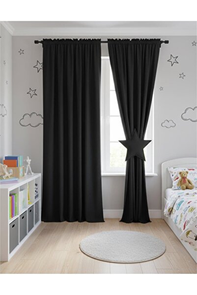 Madame Dower Narden Model Black Plain Soft Background Curtain 1X3 Frequent Pleats - Stylish and Modern Design