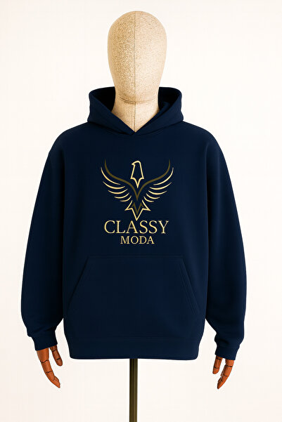 classy moda سترة بغطاء للرأس للجنسين - شعار CLASSY MODA - 3 خيوط منسوجة - نمط...